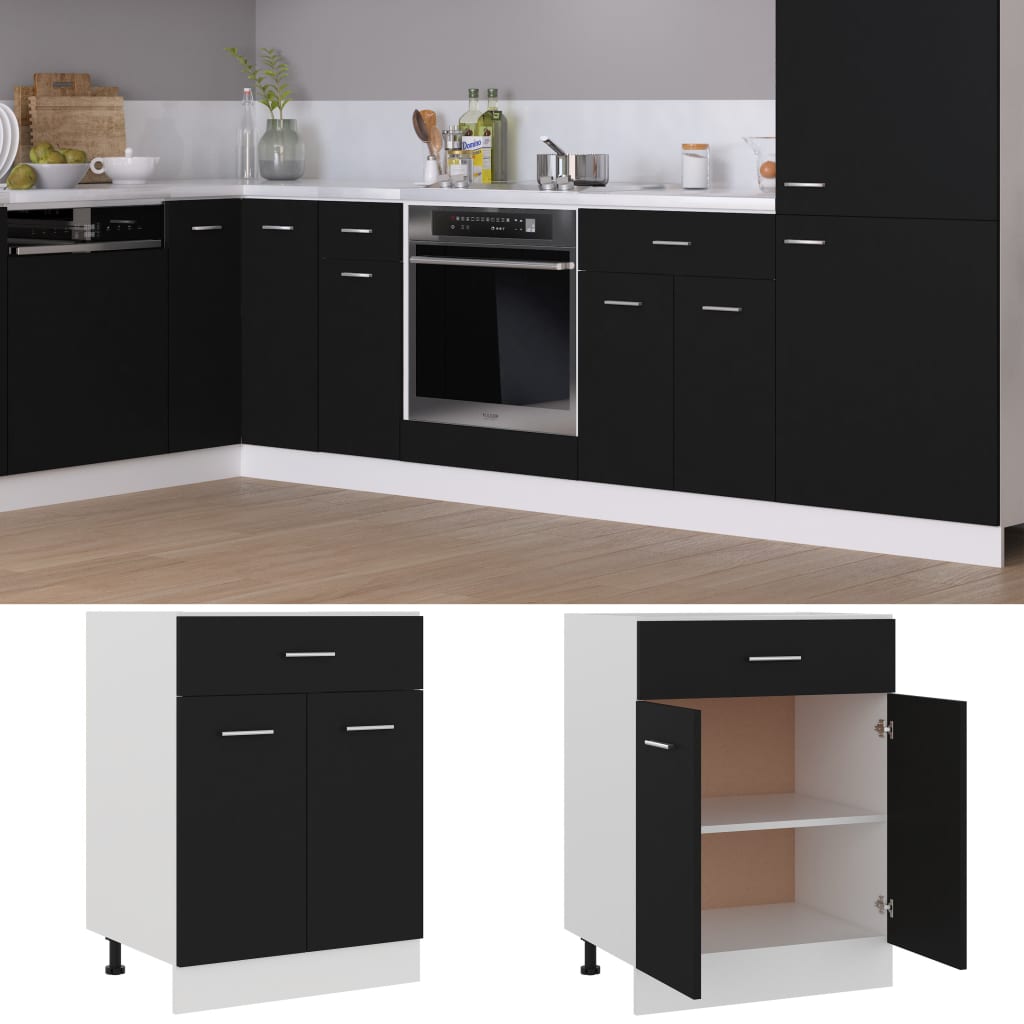 vidaXL Drawer Bottom Cabinet Black 60x46x81.5 cm Engineered Wood