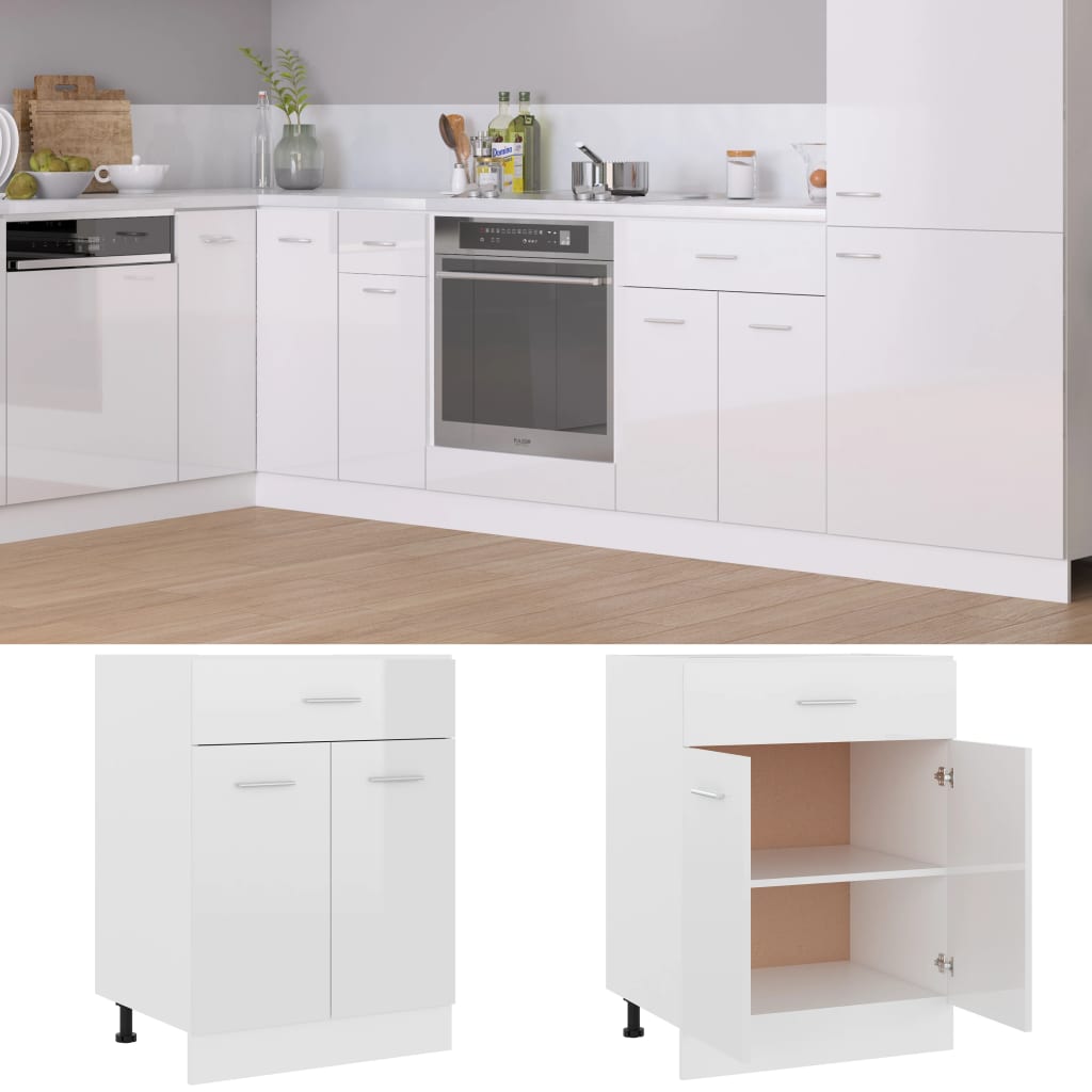 vidaXL Drawer Bottom Cabinet High Gloss White 60x46x81.5 cm Engineered Wood