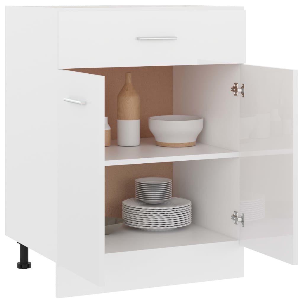 vidaXL Drawer Bottom Cabinet High Gloss White 60x46x81.5 cm Engineered Wood