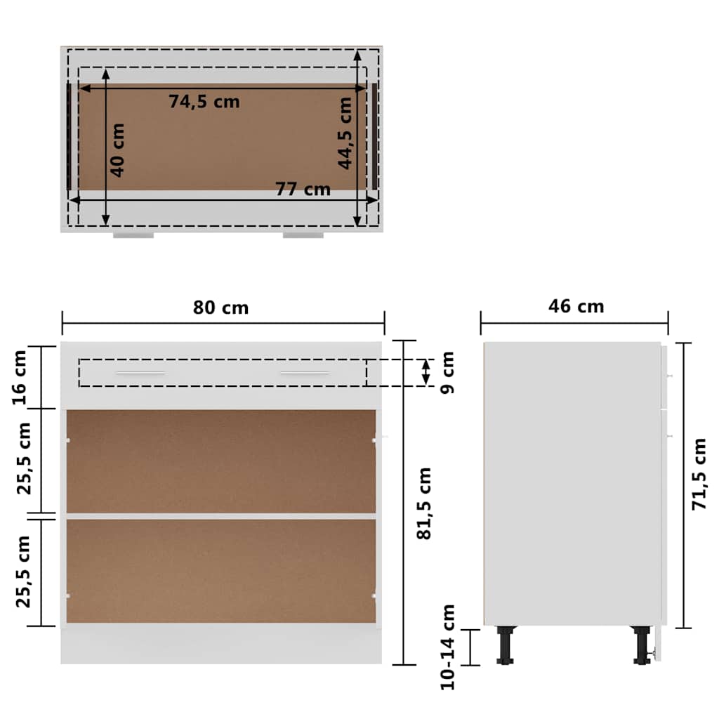 801236 vidaXL Drawer Bottom Cabinet "Lyon" White 80x46x81,5 cm Engineered Wood