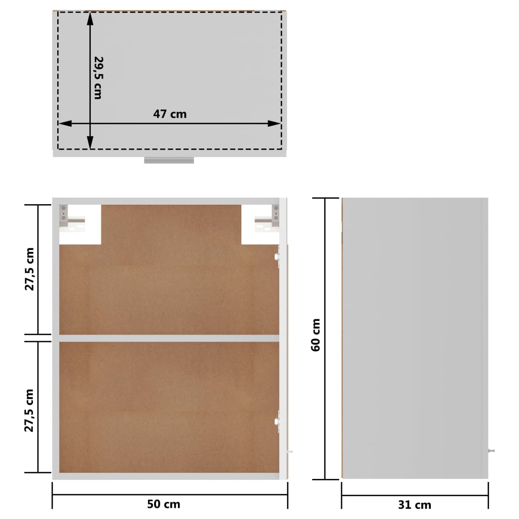 vidaXL Hanging Cabinet High Gloss White 50x31x60 cm Engineered Wood