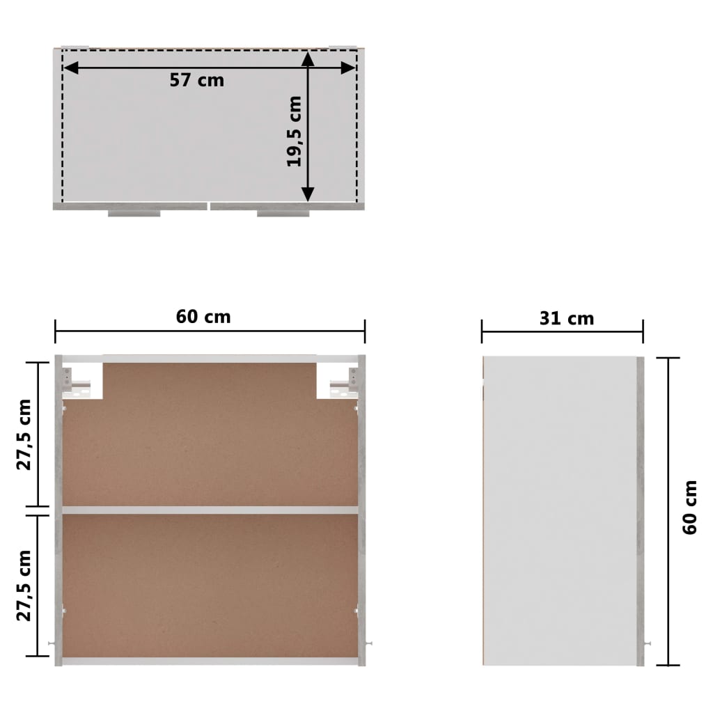 vidaXL Hanging Cabinet Concrete Grey 60x31x60 cm Engineered Wood