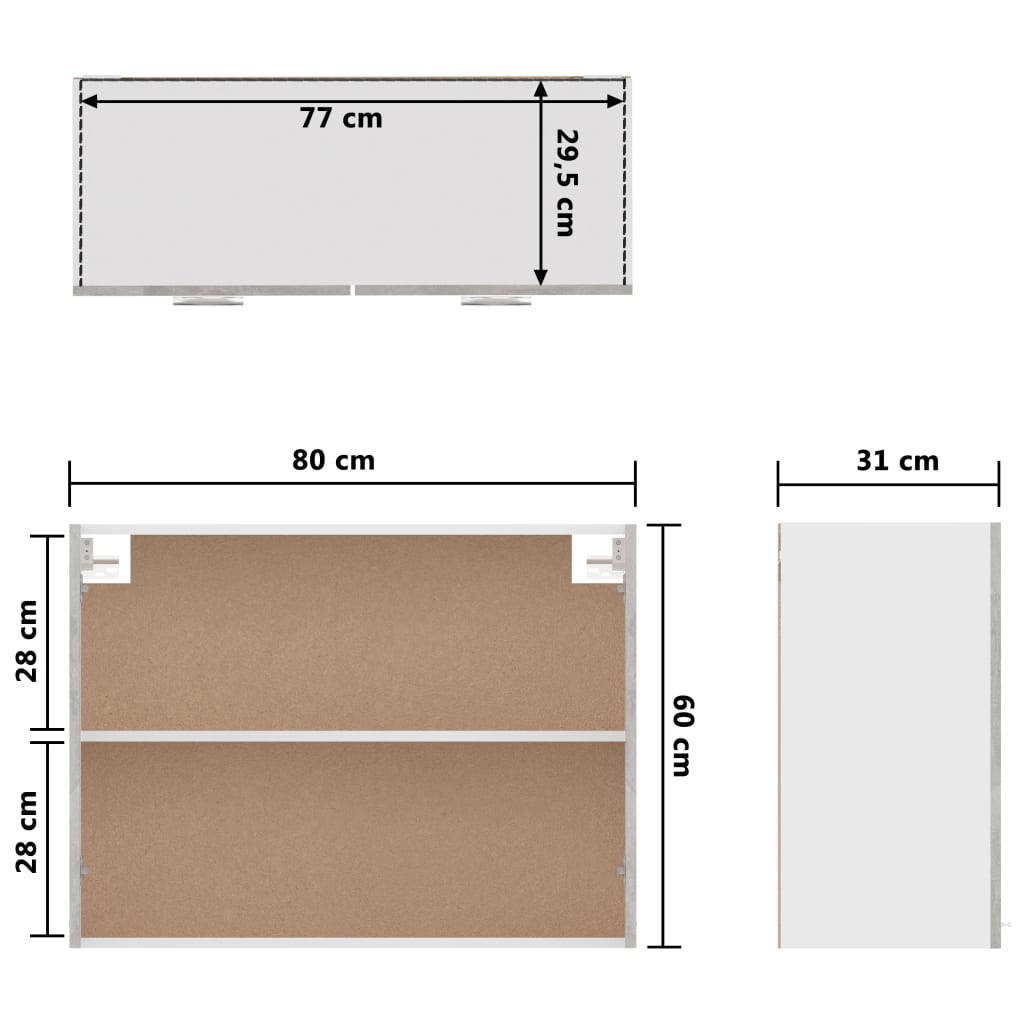 vidaXL Hanging Cabinet Concrete Grey 80x31x60 cm Engineered Wood