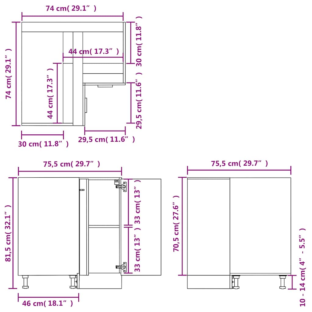 Corner Bottom Cabinet "Lyon" White 75,5x75,5x81,5 cm Engineered Wood