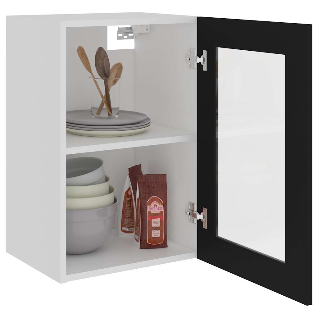 802506 vidaXL Hanging Glass Cabinet "Lyon" Black 40x31x60 cm Engineered Wood