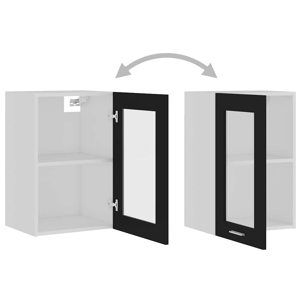 802506 vidaXL Hanging Glass Cabinet "Lyon" Black 40x31x60 cm Engineered Wood