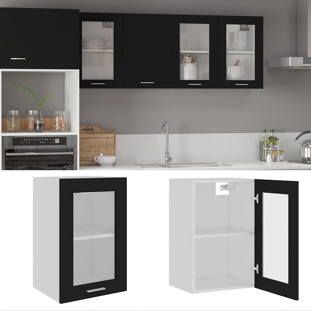 802506 vidaXL Hanging Glass Cabinet "Lyon" Black 40x31x60 cm Engineered Wood