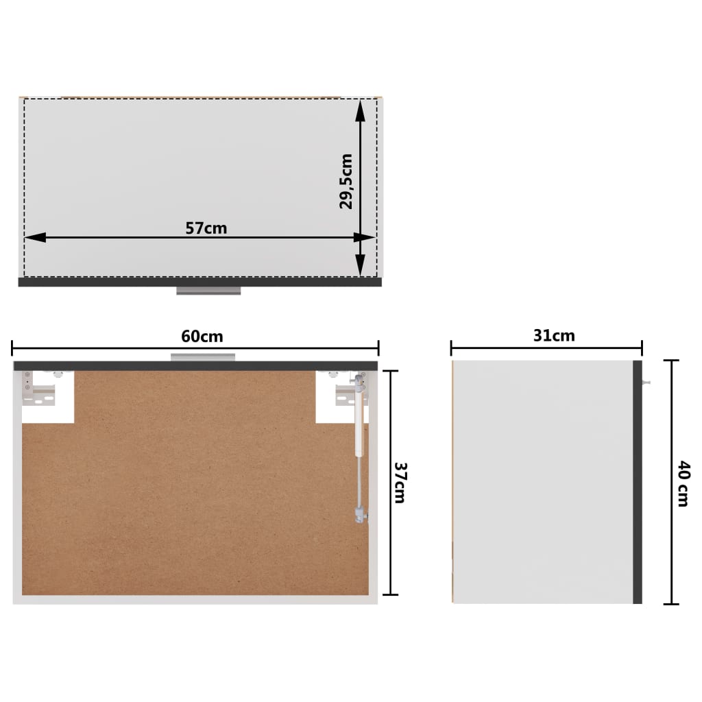 vidaXL Hanging Cabinet Grey 60x31x40 cm Engineered Wood