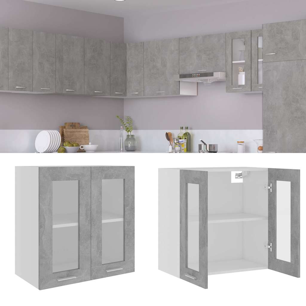 Hanging Glass Cabinet "Lyon" Concrete Grey 60x31x60 cm