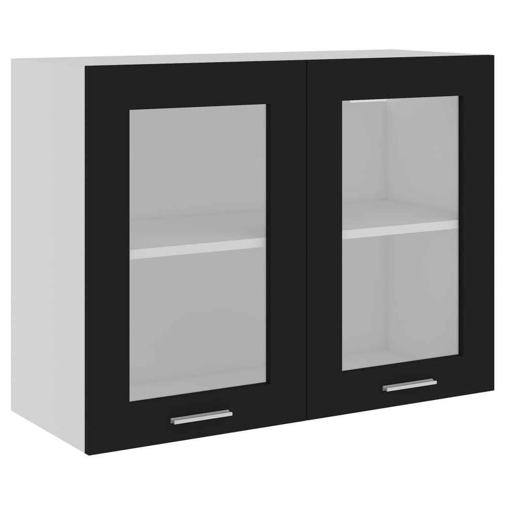 vidaXL Hanging Glass Cabinet Black 80x31x60 cm Engineered Wood