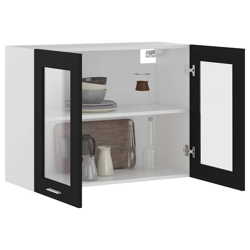 802530 vidaXL Hanging Glass Cabinet "Lyon" Black 80x31x60 cm Engineered Wood