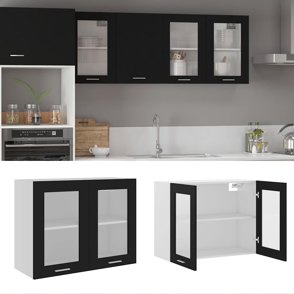 802530 vidaXL Hanging Glass Cabinet "Lyon" Black 80x31x60 cm Engineered Wood