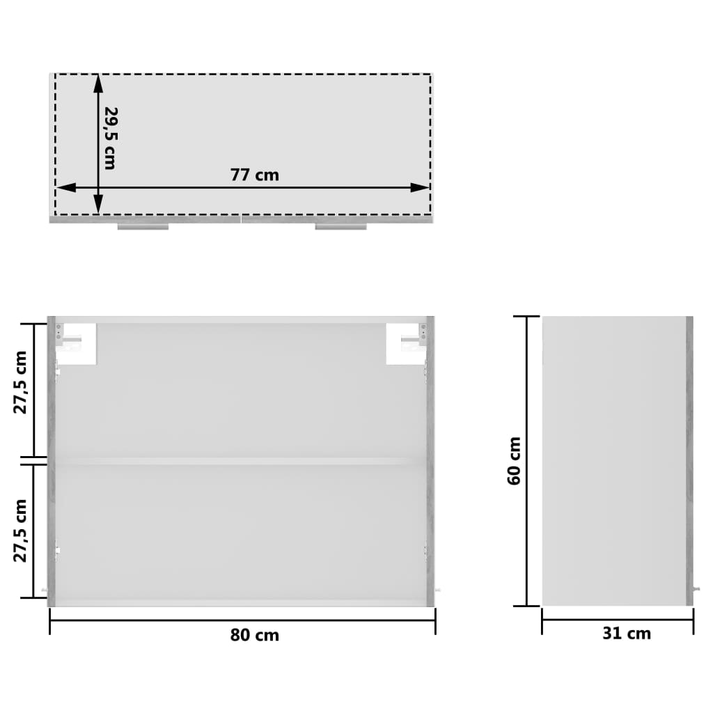 vidaXL Hanging Glass Cabinet Concrete Grey 80x31x60 cm Engineered Wood