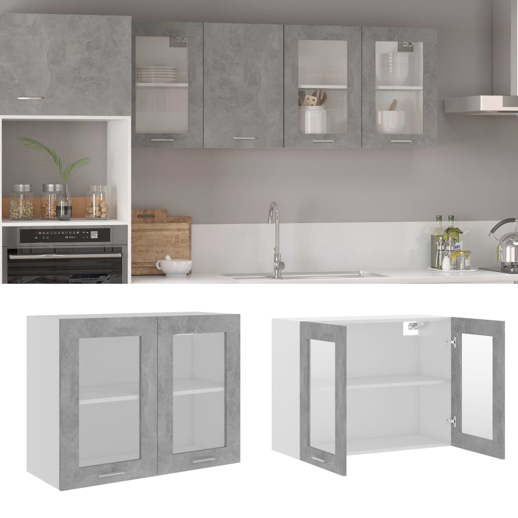 vidaXL Hanging Glass Cabinet Concrete Grey 80x31x60 cm Engineered Wood