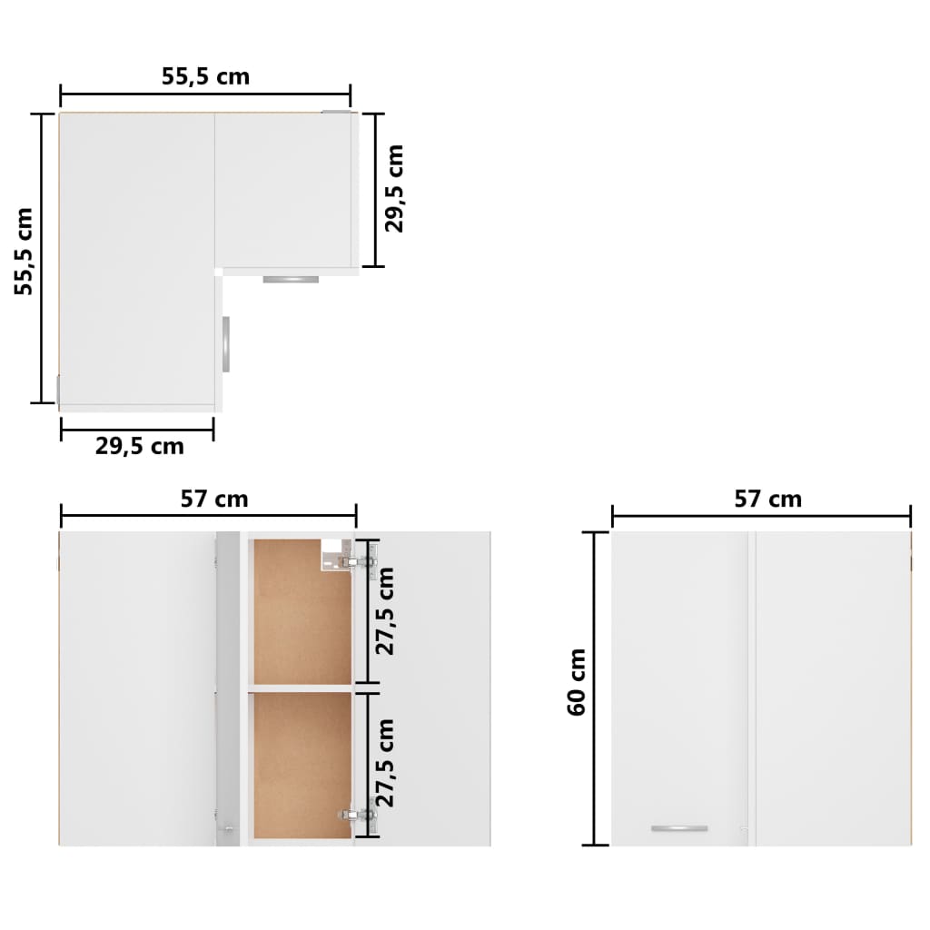 vidaXL Hanging Corner Cabinet White 57x57x60 cm Engineered Wood