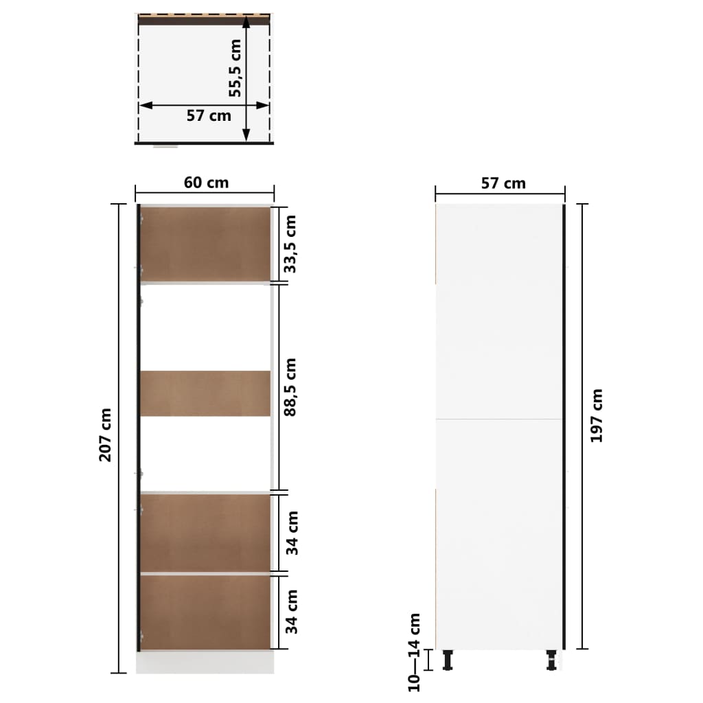 vidaXL Refrigerator Cabinet Black 60x57x207 cm Engineered Wood