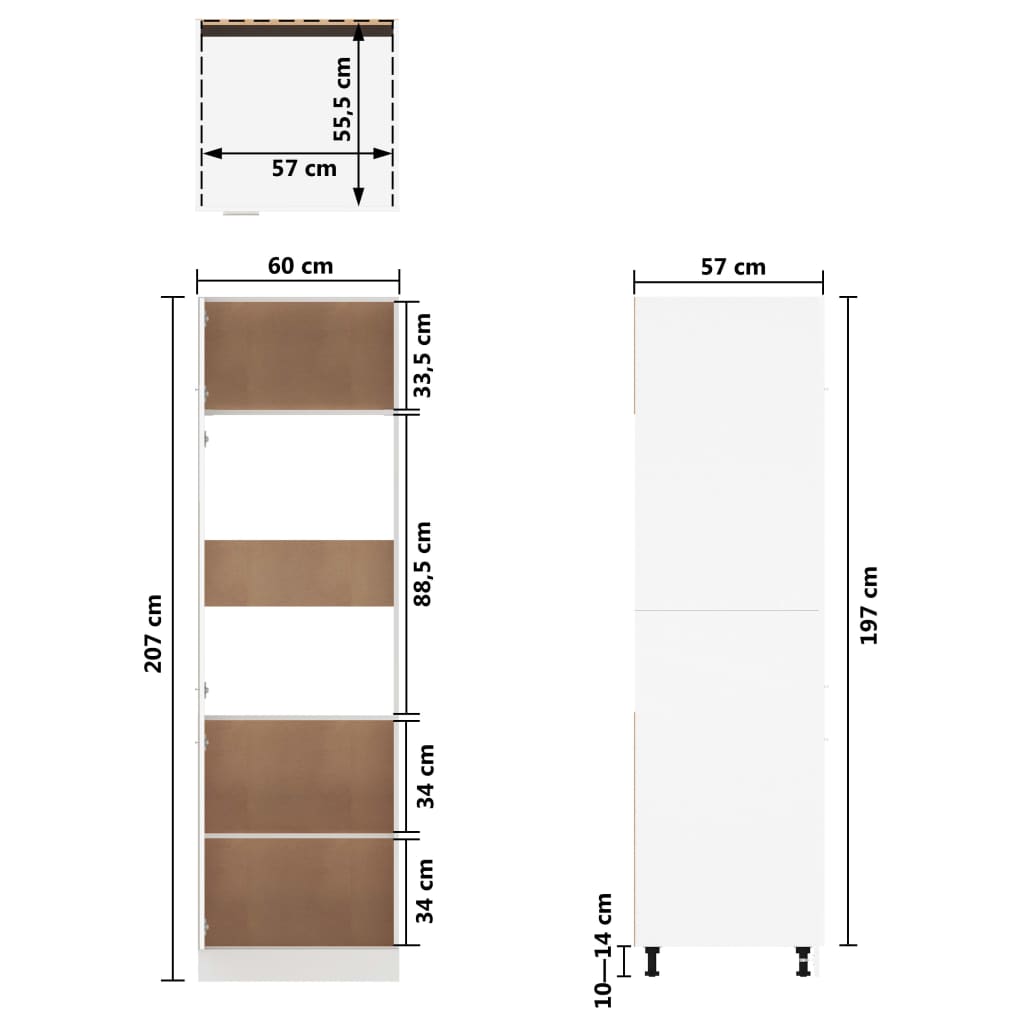 vidaXL Refrigerator Cabinet High Gloss White 60x57x207 cm Engineered Wood