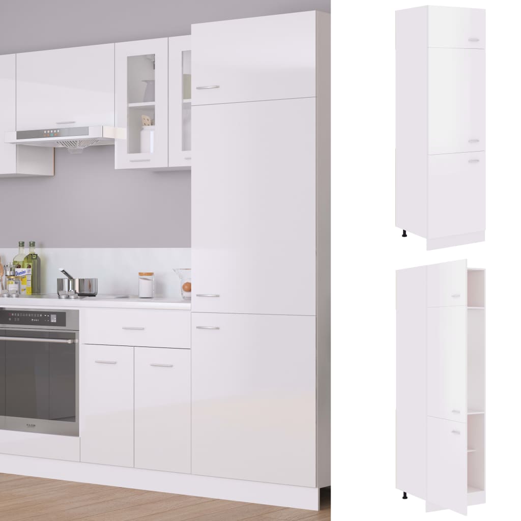 vidaXL Refrigerator Cabinet High Gloss White 60x57x207 cm Engineered Wood