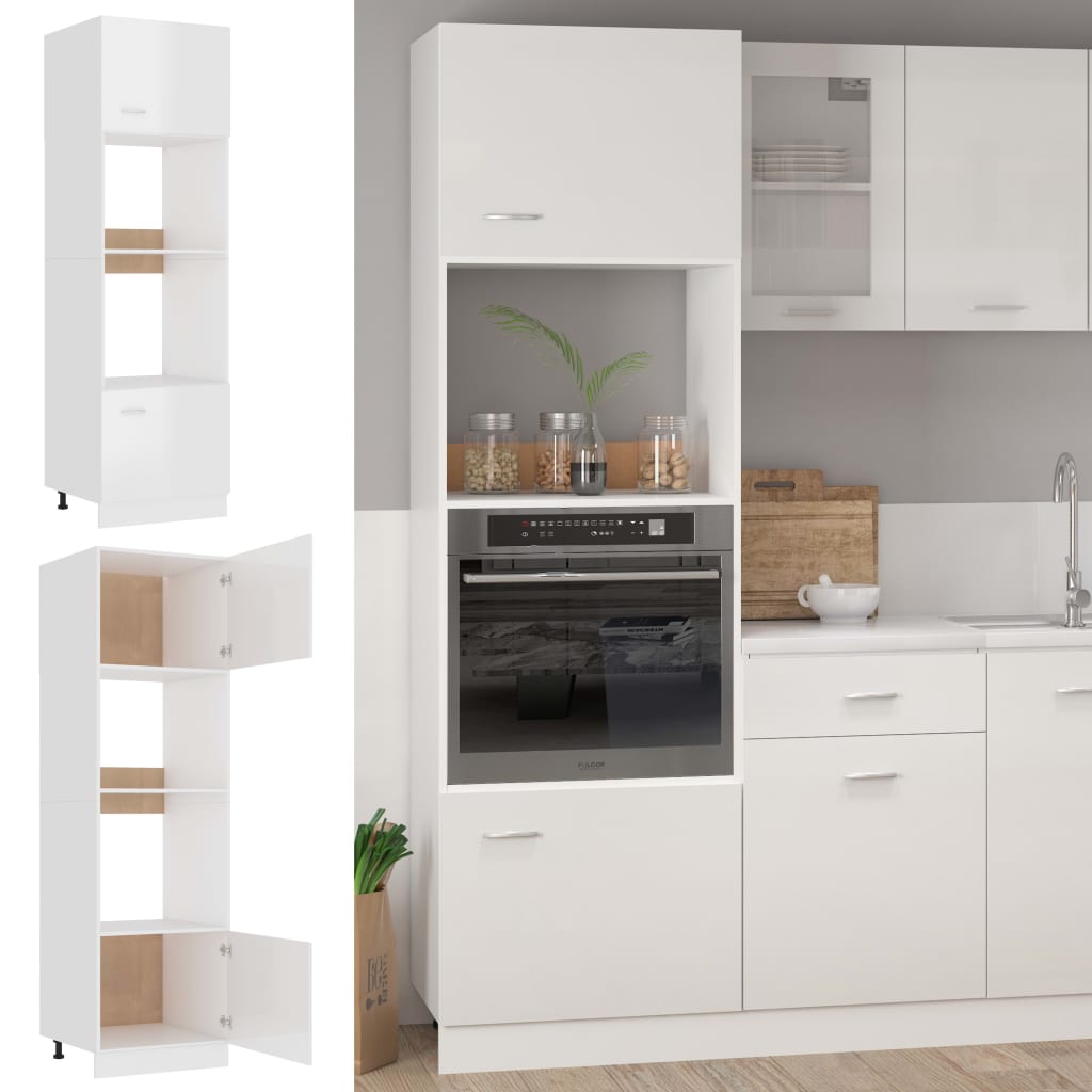 vidaXL Microwave Cabinet High Gloss White 60x57x207 cm Engineered Wood