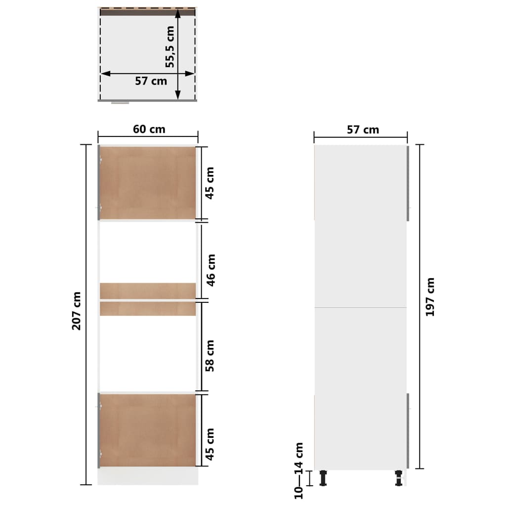 vidaXL Microwave Cabinet High Gloss White 60x57x207 cm Engineered Wood