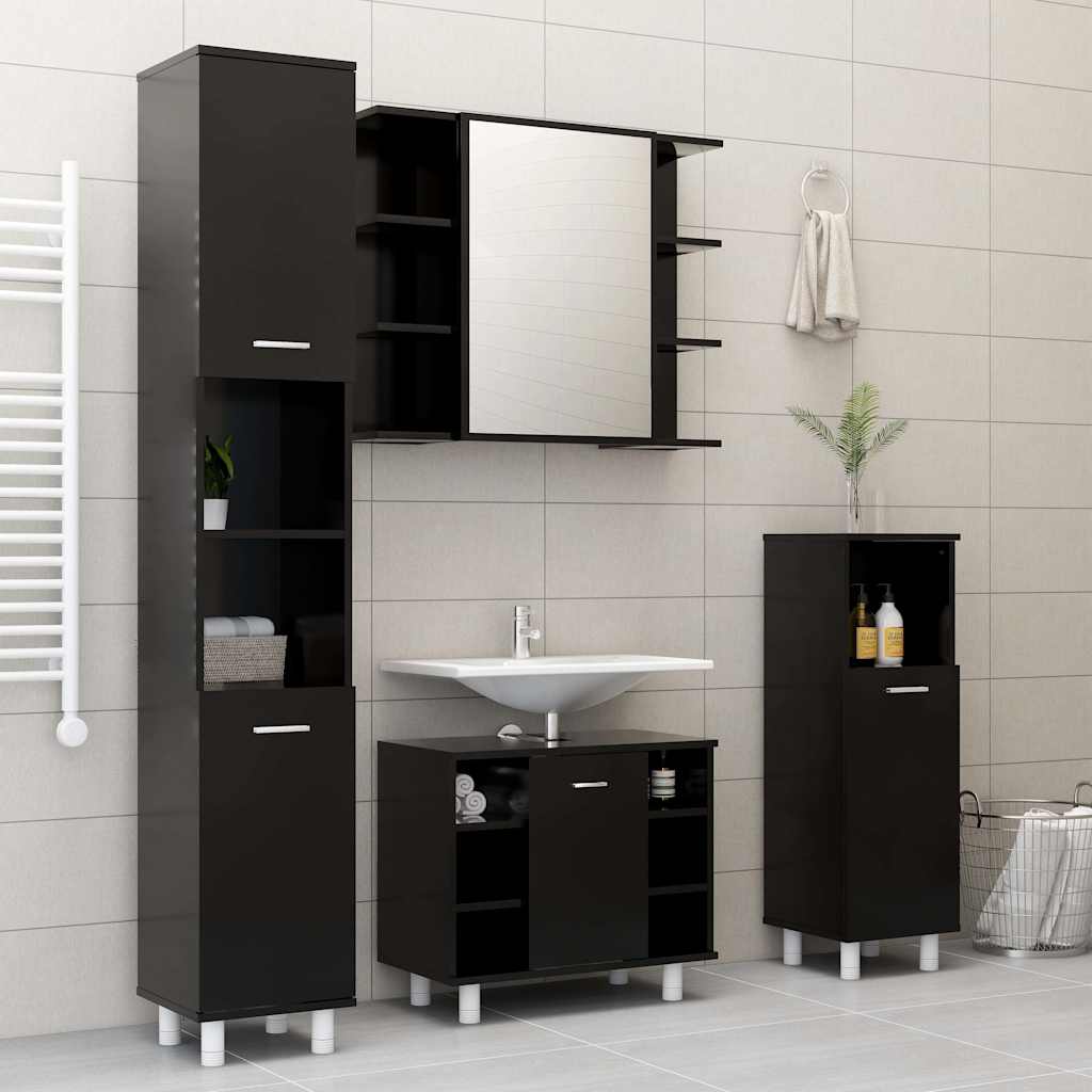 802616 vidaXL Bathroom Cabinet Black 30x30x95 cm Engineered Wood