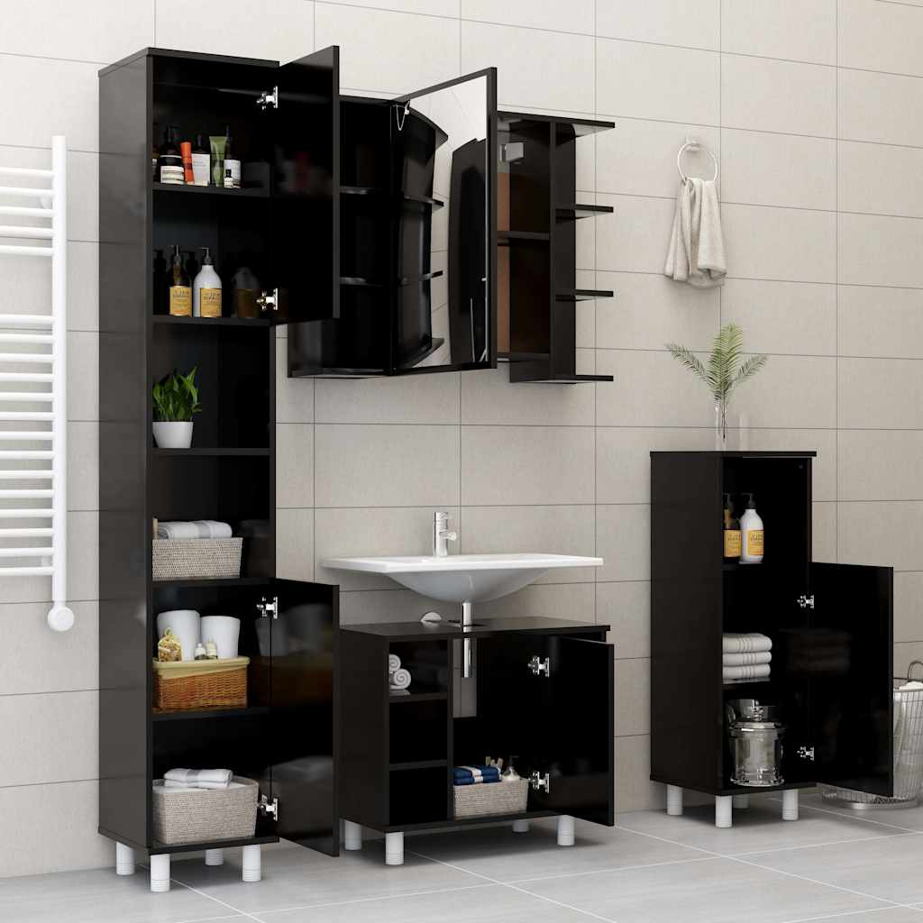 802616 vidaXL Bathroom Cabinet Black 30x30x95 cm Engineered Wood