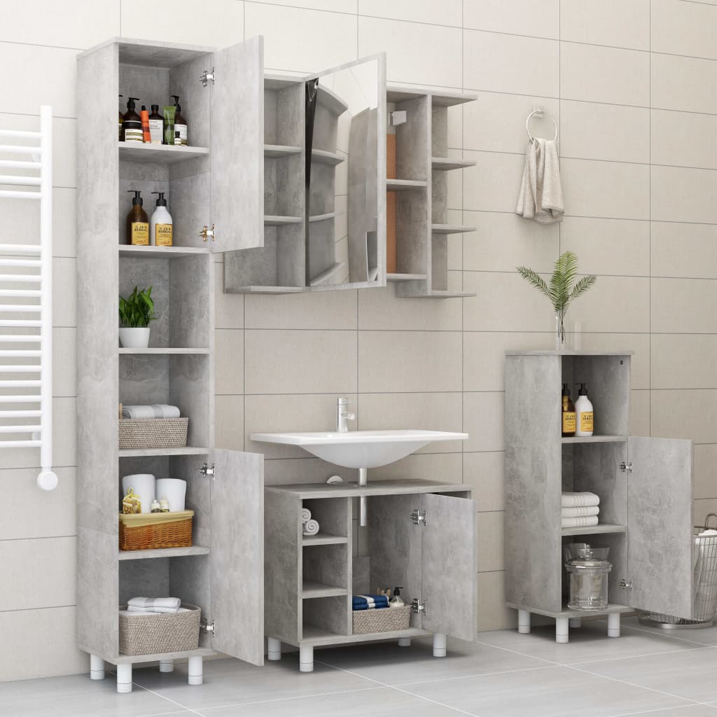 vidaXL Bathroom Cabinet Concrete Grey 30x30x95 cm Engineered Wood