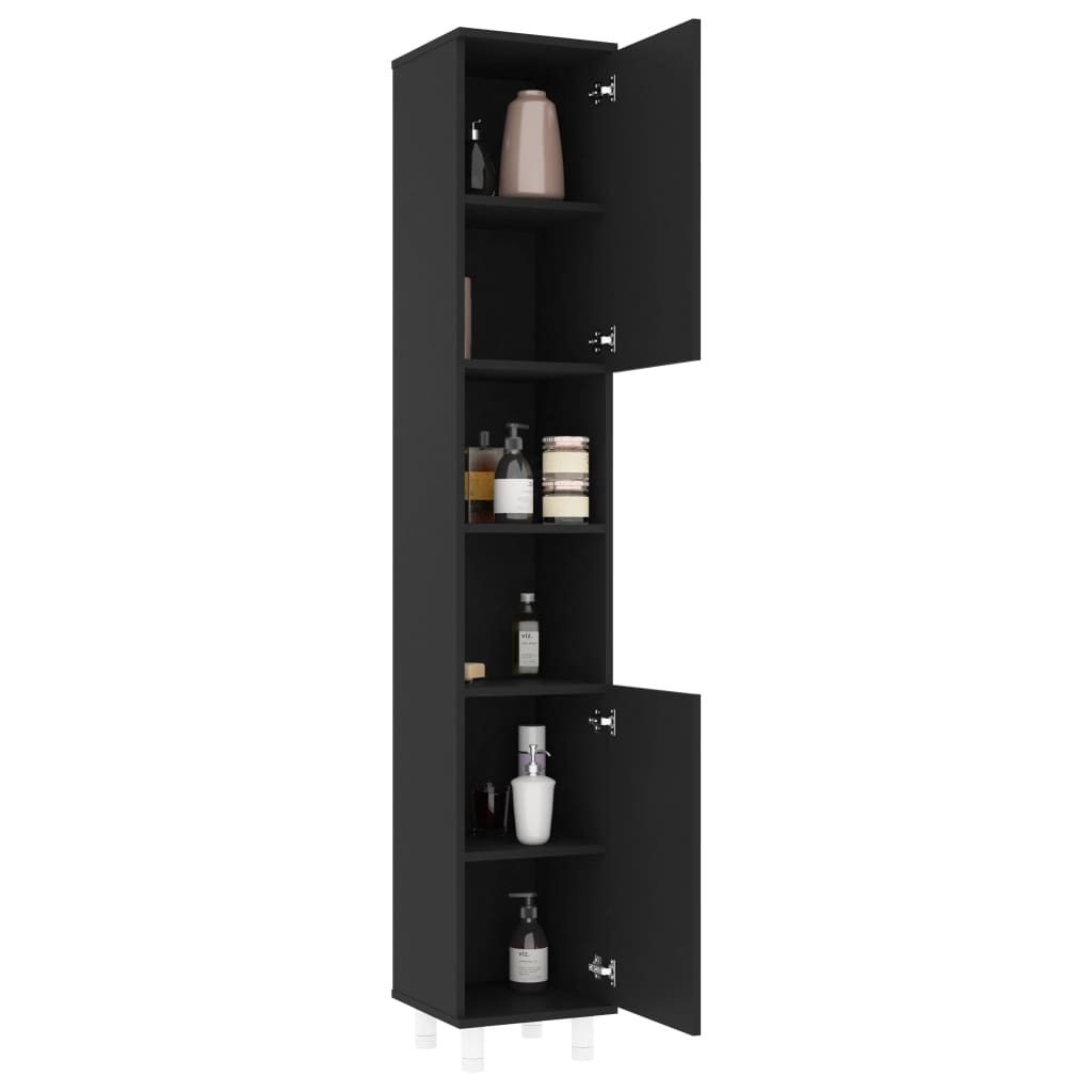 vidaXL Bathroom Cabinet Black 30x30x179 cm Engineered Wood