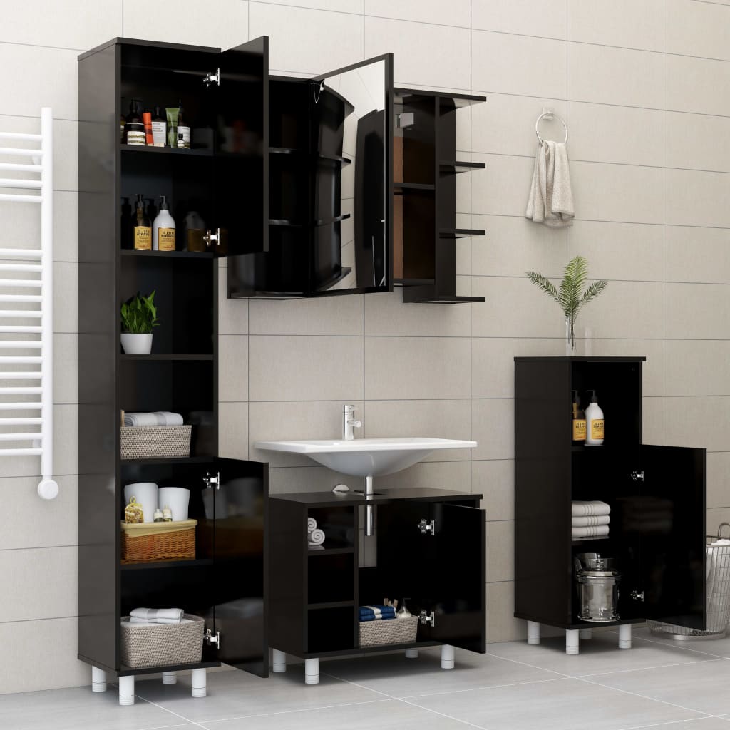 vidaXL Bathroom Cabinet Black 30x30x179 cm Engineered Wood