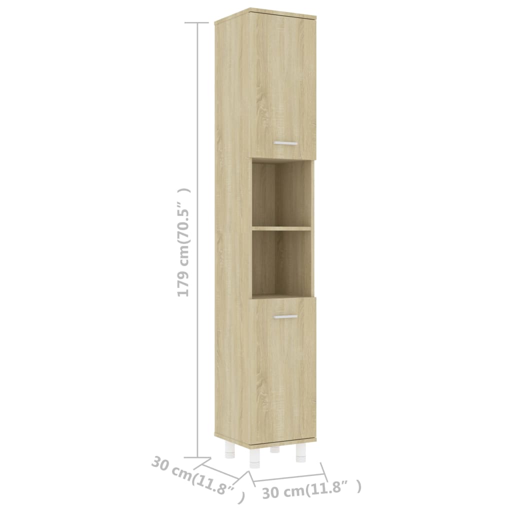 vidaXL Bathroom Cabinet Sonoma Oak 30x30x179 cm Engineered Wood