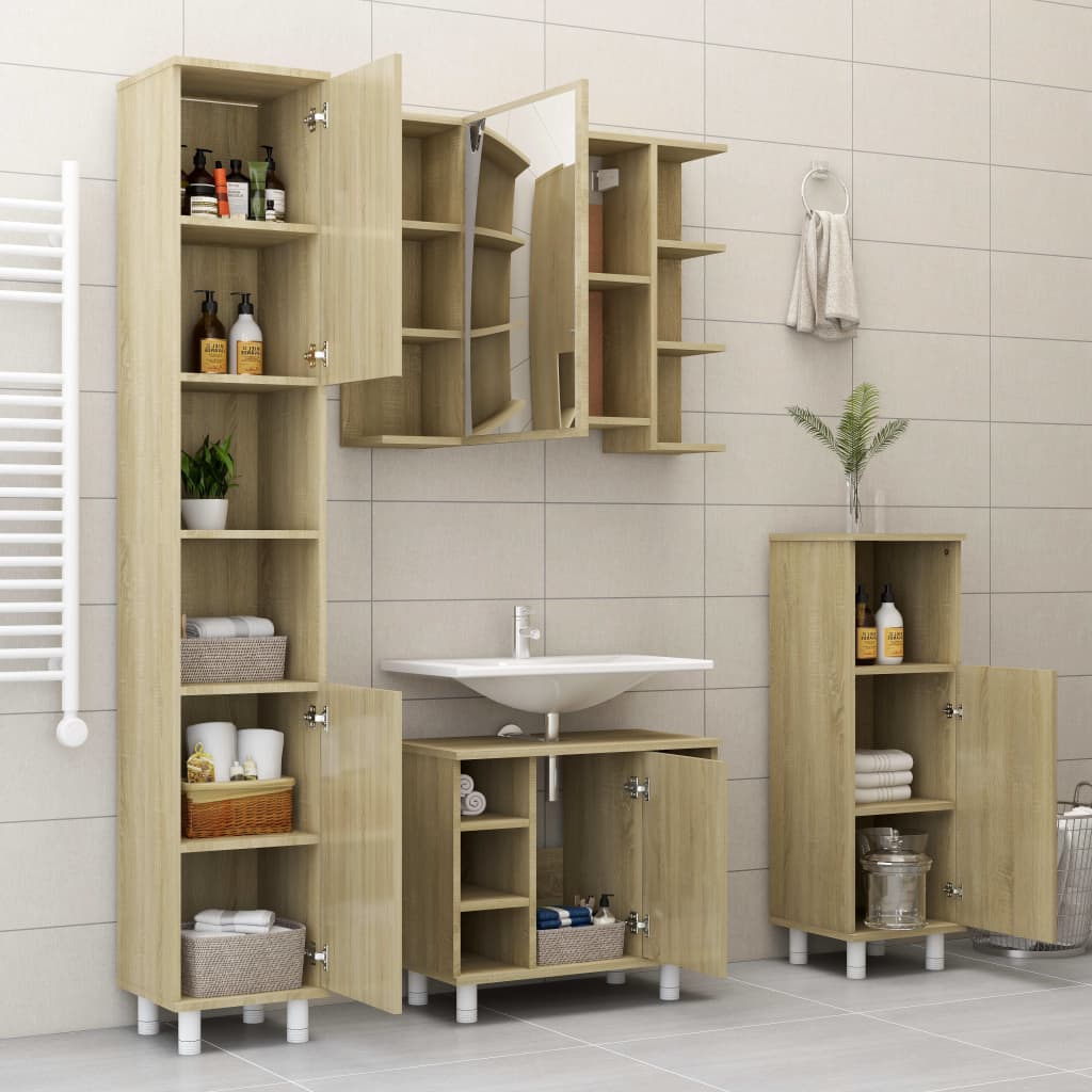 vidaXL Bathroom Cabinet Sonoma Oak 30x30x179 cm Engineered Wood