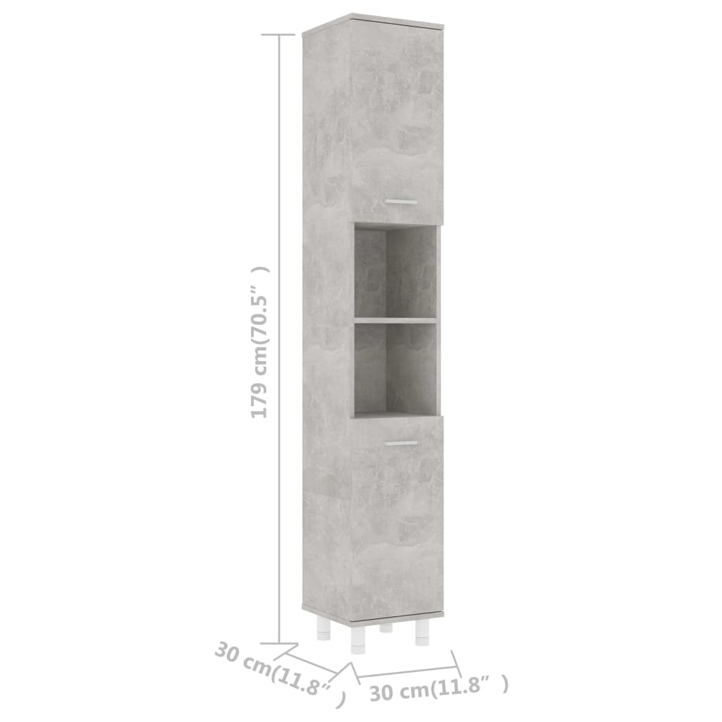 vidaXL Bathroom Cabinet Concrete Grey 30x30x179 cm Engineered Wood