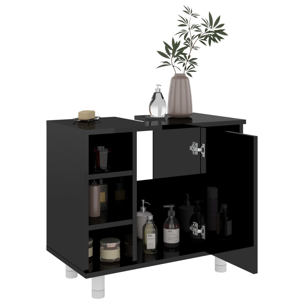 vidaXL Bathroom Cabinet High Gloss Black 60x32x53.5 cm Engineered Wood