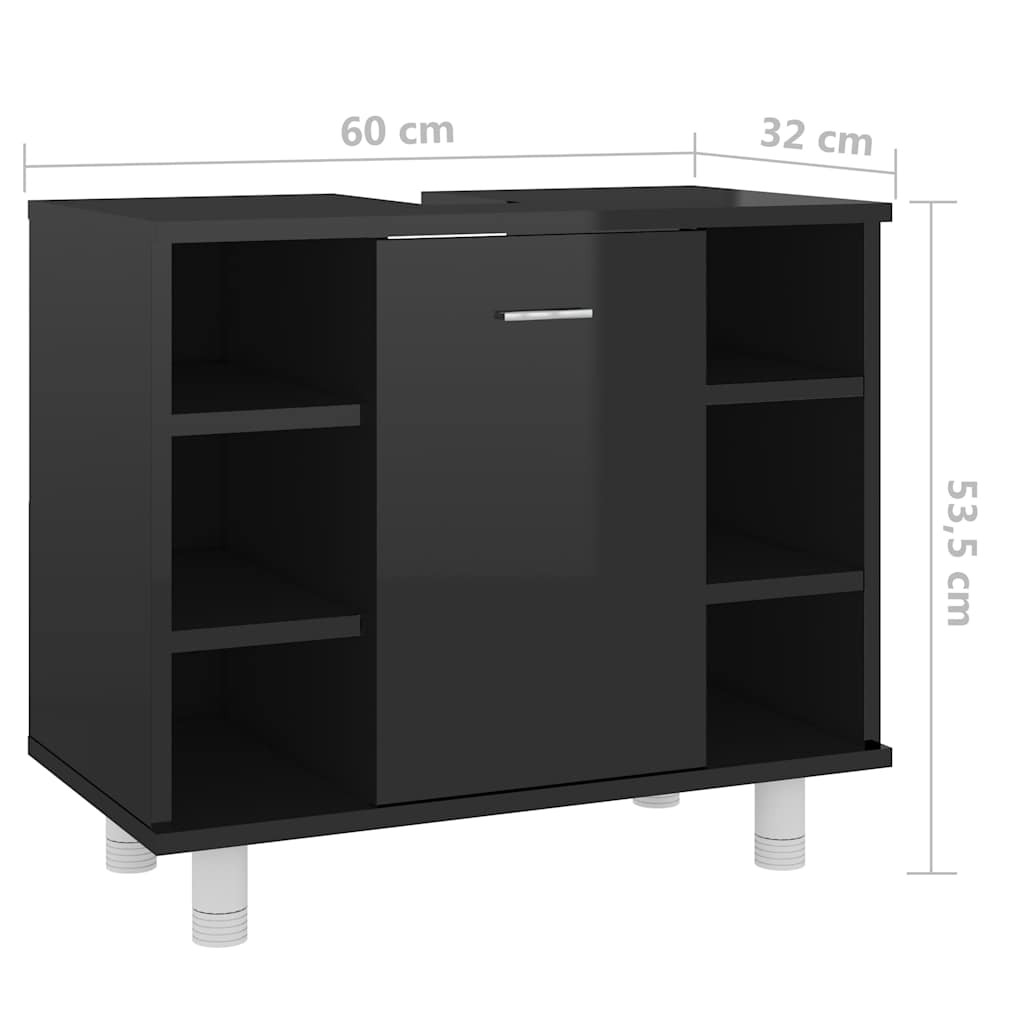 vidaXL Bathroom Cabinet High Gloss Black 60x32x53.5 cm Engineered Wood