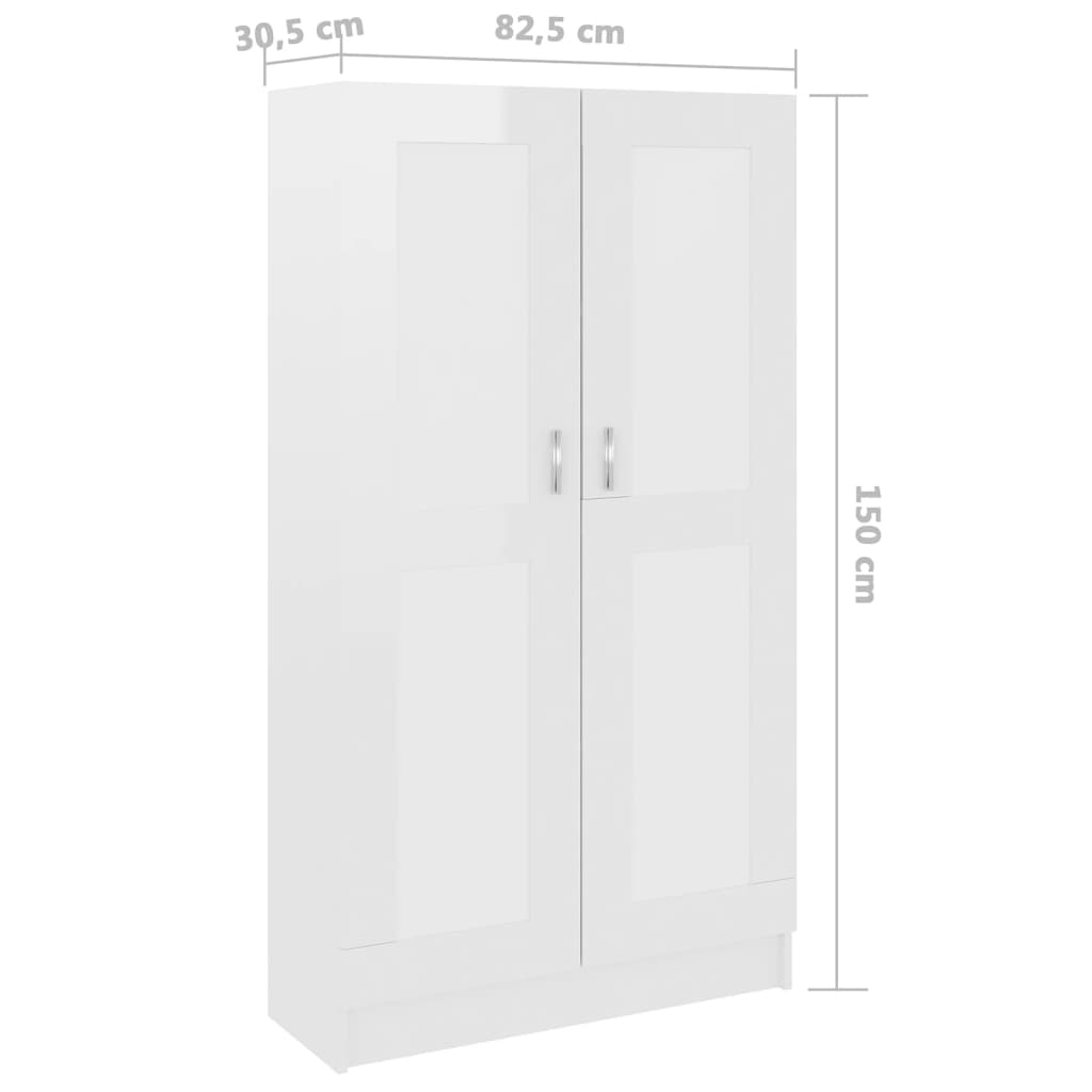 vidaXL Book Cabinet High Gloss White 82.5x30.5x150 cm Engineered Wood