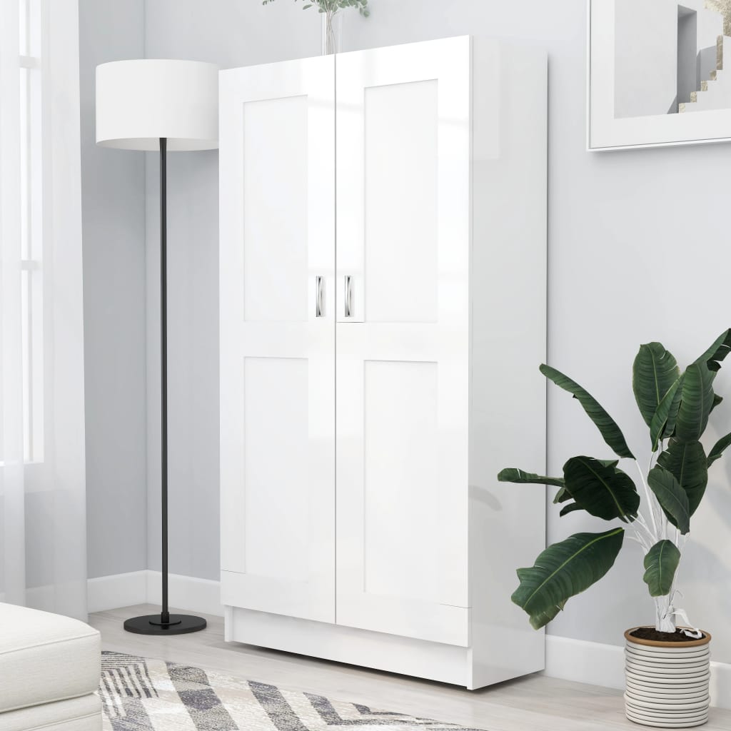 vidaXL Book Cabinet High Gloss White 82.5x30.5x150 cm Engineered Wood