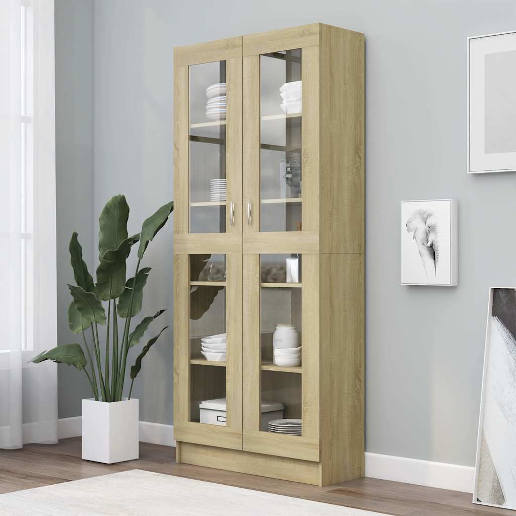 802771 vidaXL Vitrine Cabinet Sonoma Oak 82,5x30,5x185 cm Engineered Wood