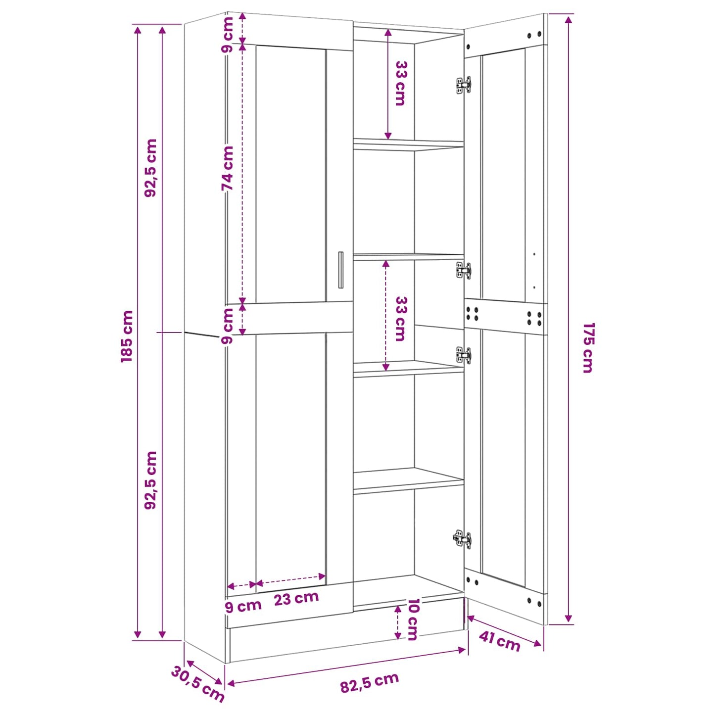 802771 vidaXL Vitrine Cabinet Sonoma Oak 82,5x30,5x185 cm Engineered Wood