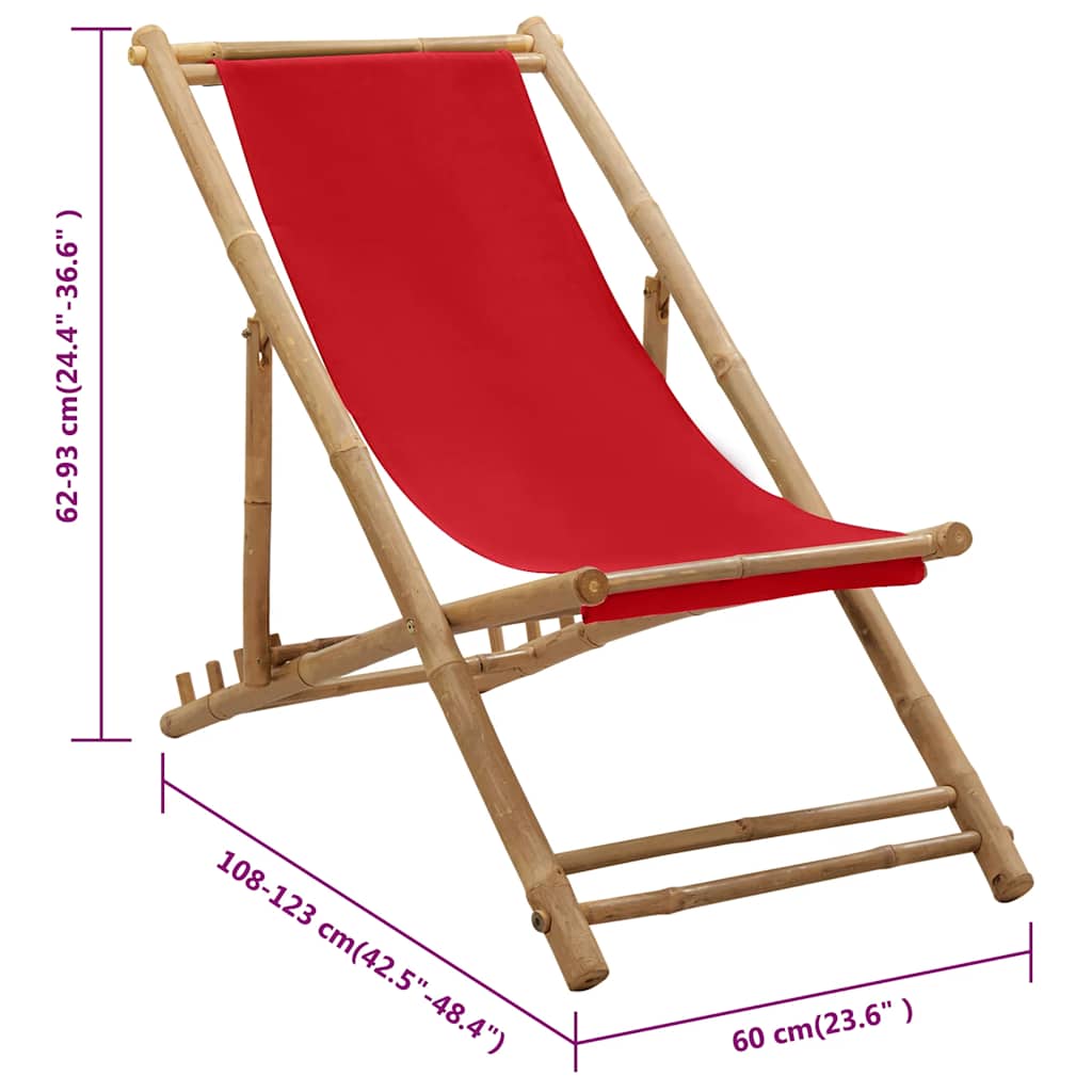 Beach Chair | Red | Canvas (100% polyester), Bamboo | 60 x | Foldable
