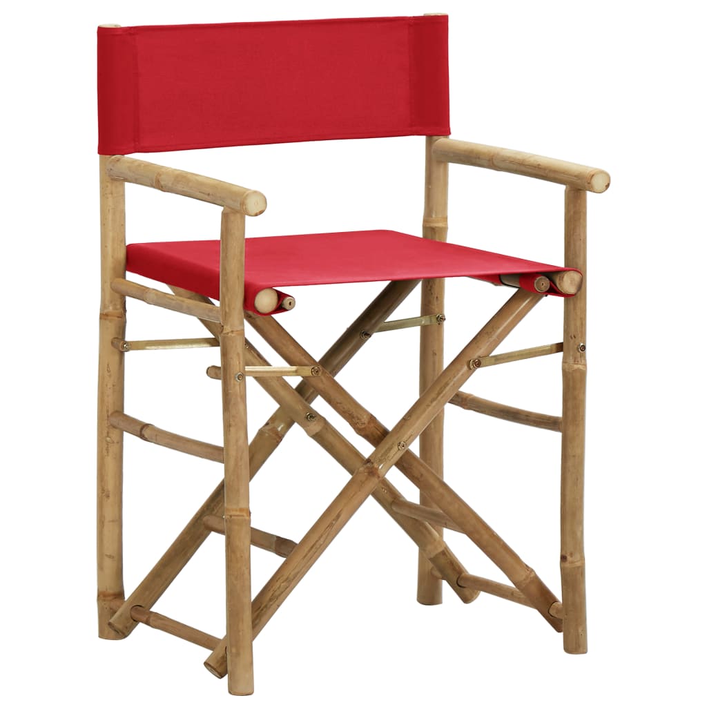 vidaXL Folding Director's Chairs 2 pcs Red Bamboo and Fabric