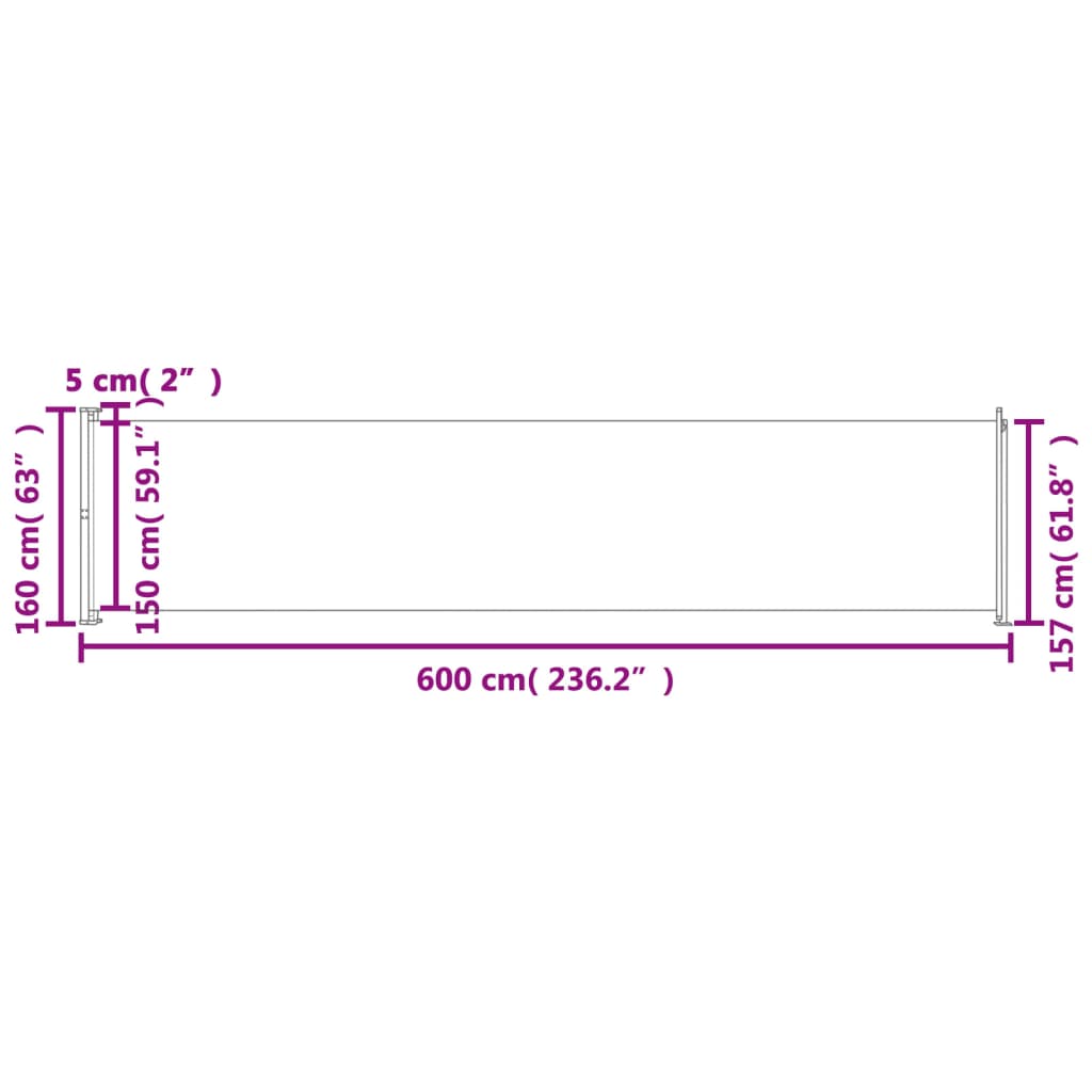 vidaXL Patio Retractable Side Awning 600x160 cm Cream