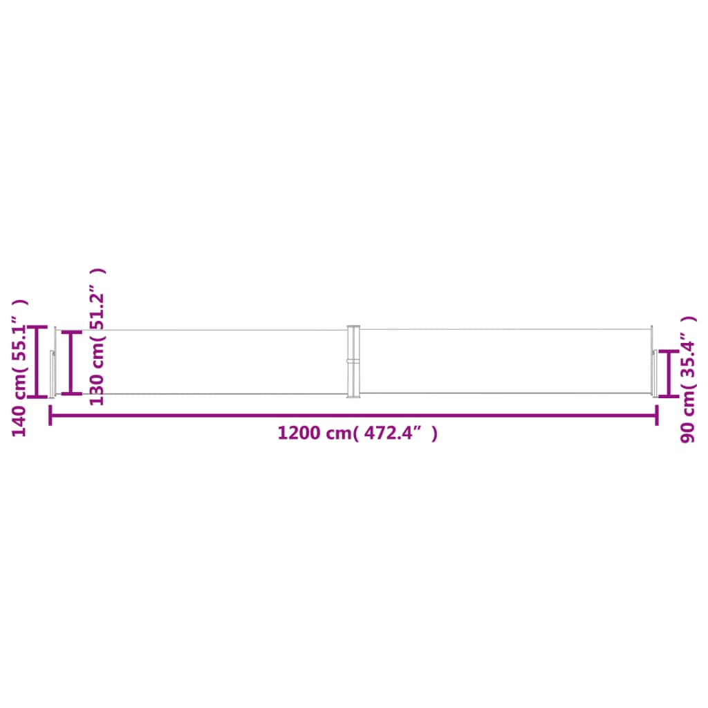 vidaXL Patio Retractable Side Awning 140x1200 cm Brown