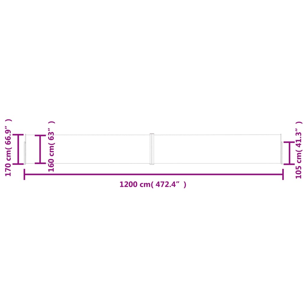 vidaXL Patio Retractable Side Awning 170x1200 cm Cream