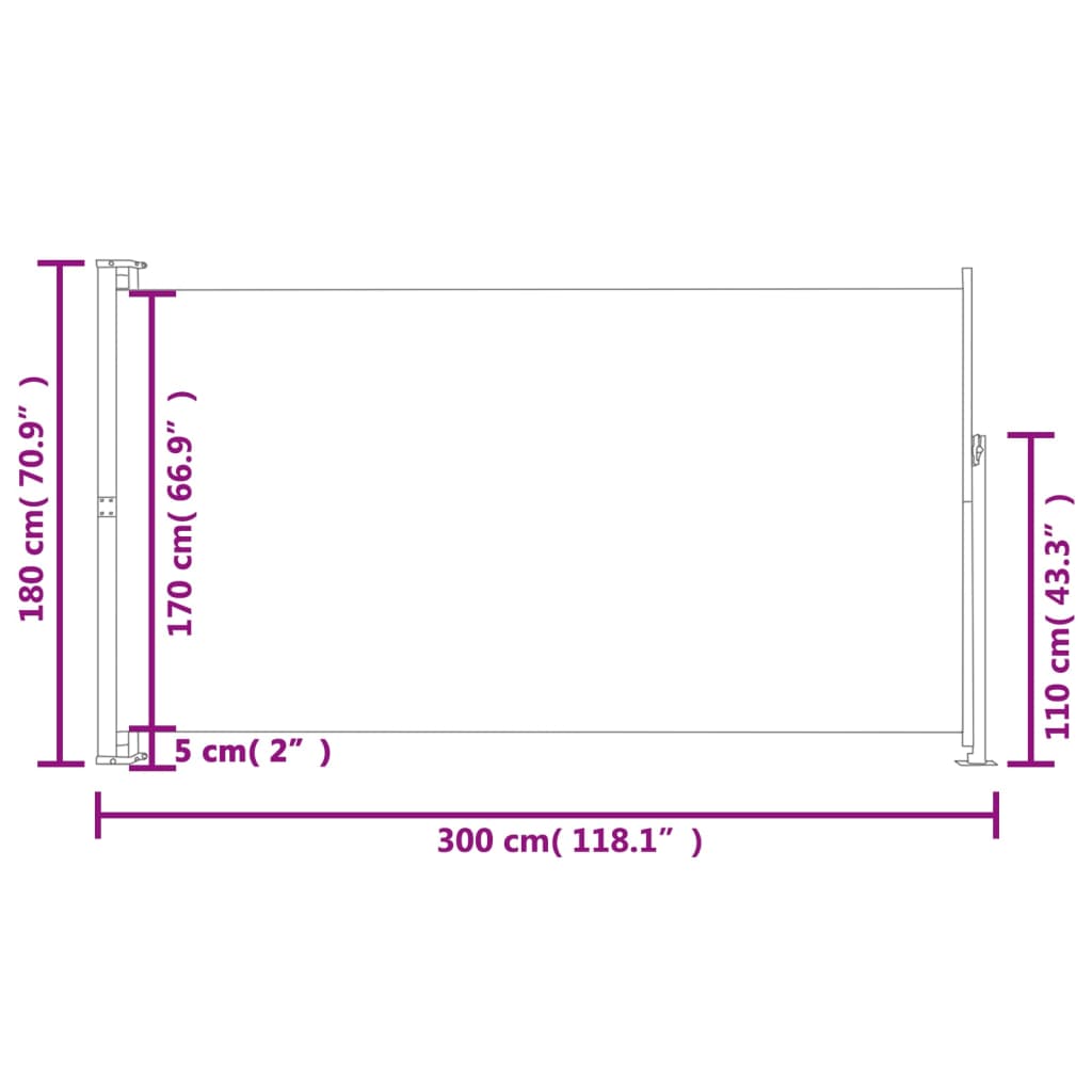 vidaXL Patio Retractable Side Awning 180x300 cm Cream