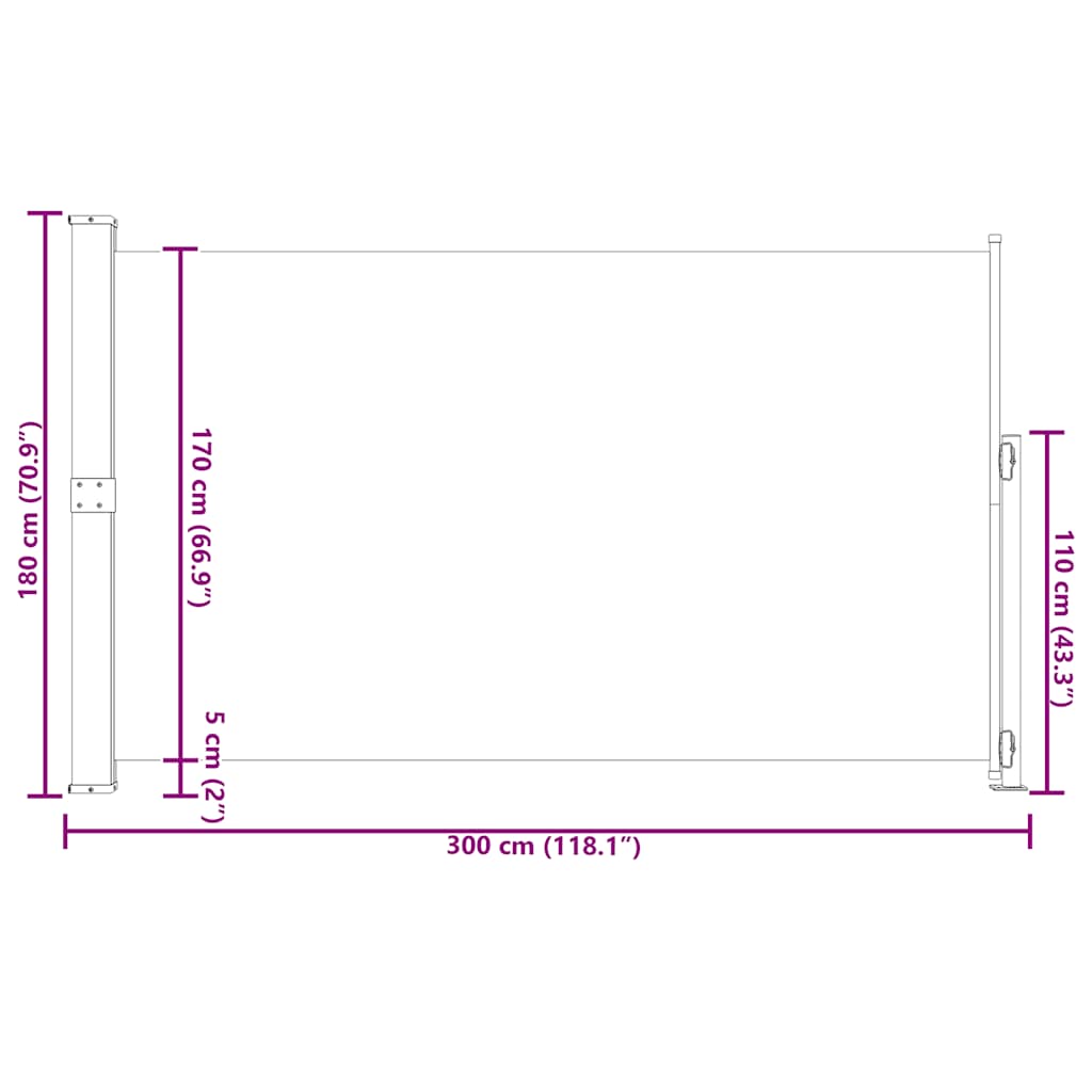 Patio Retractable Side Awning 180x300 cm Grey
