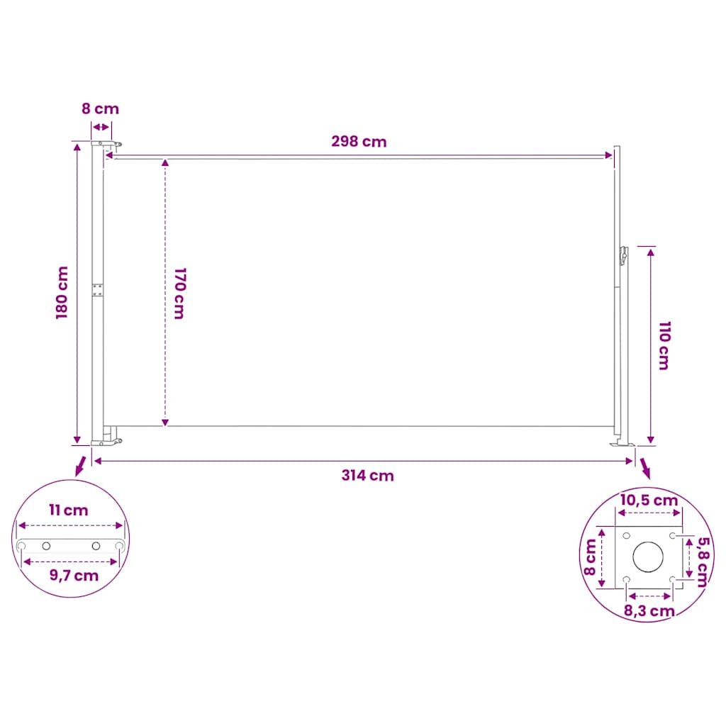 Patio Retractable Side Awning 180x314 cm Grey