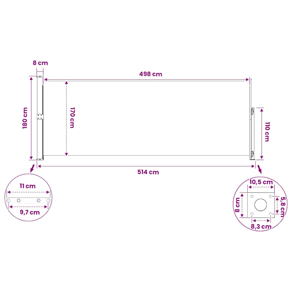 Patio Retractable Side Awning 180x514 cm Black