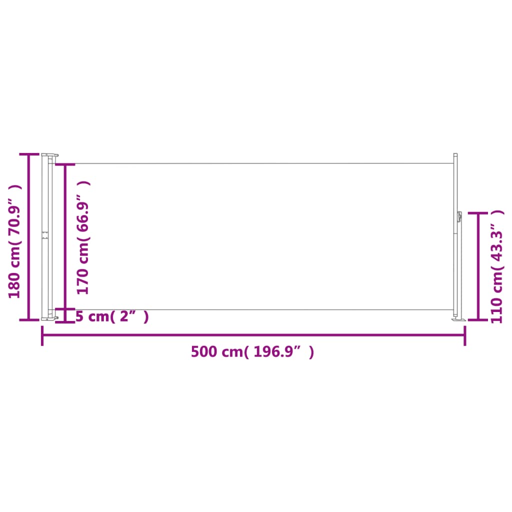 vidaXL Patio Retractable Side Awning 180x500 cm Grey