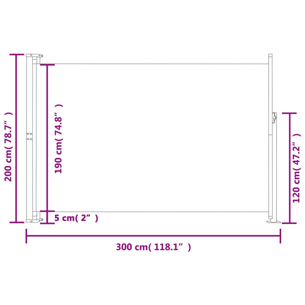 vidaXL Patio Retractable Side Awning 200x300 cm Grey