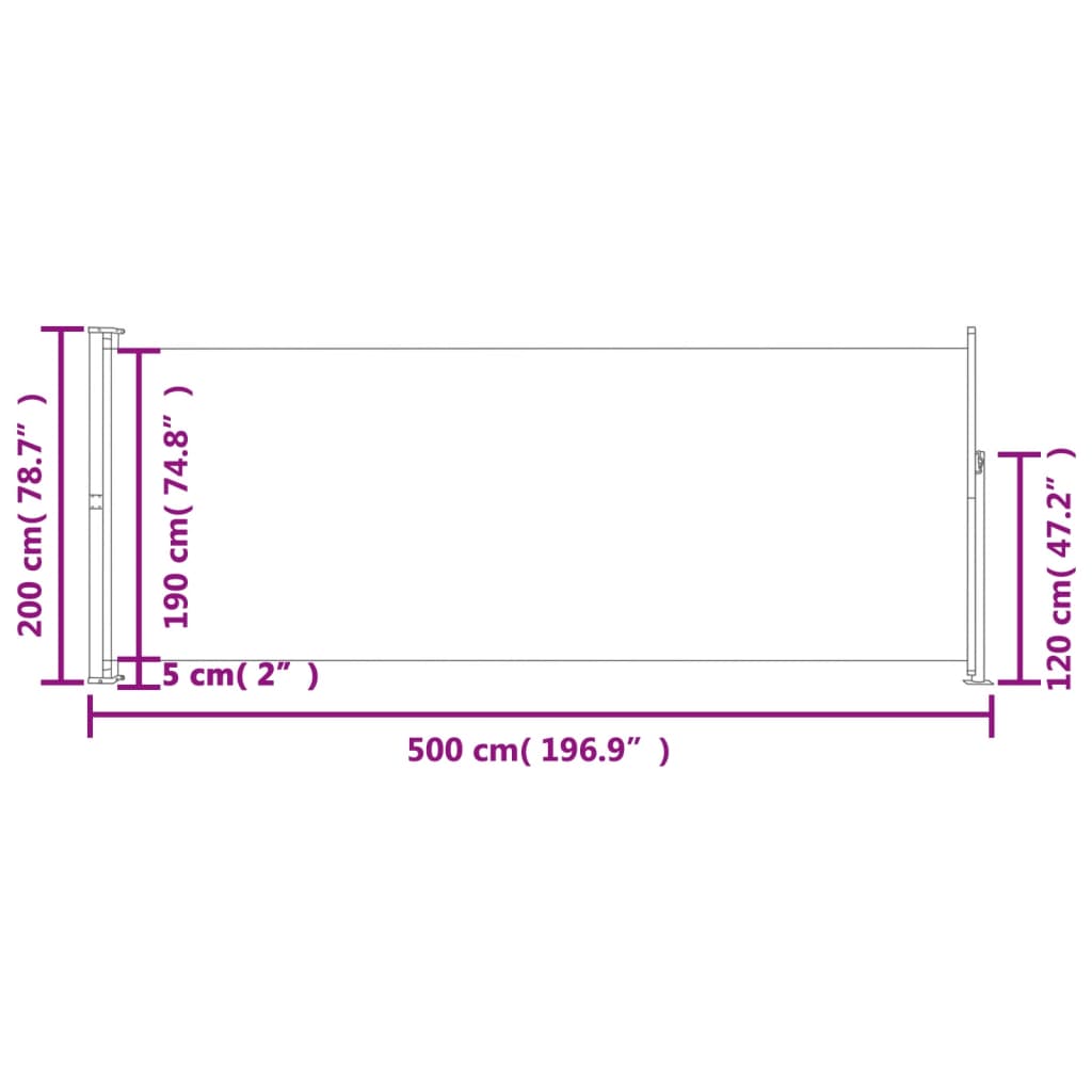 vidaXL Patio Retractable Side Awning 200x500 cm Brown